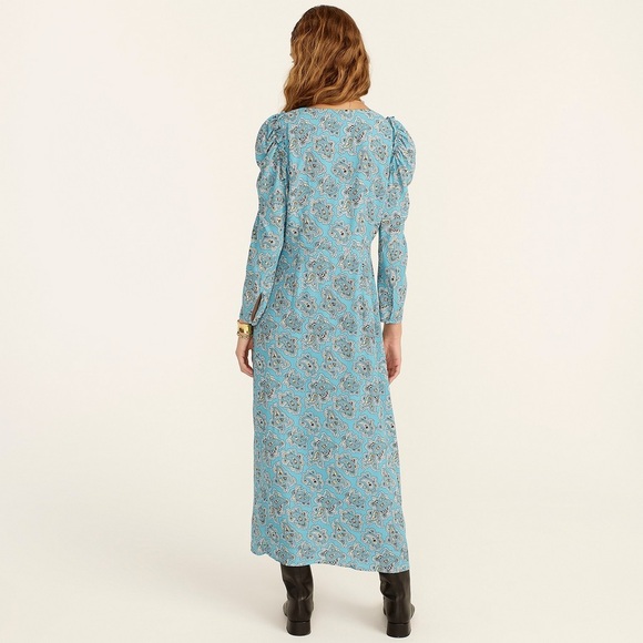J. Crew Drapey‎ puff-sleeve dress in paisley bunch Maxi Length Womens 18. blue - Picture 2 of 13